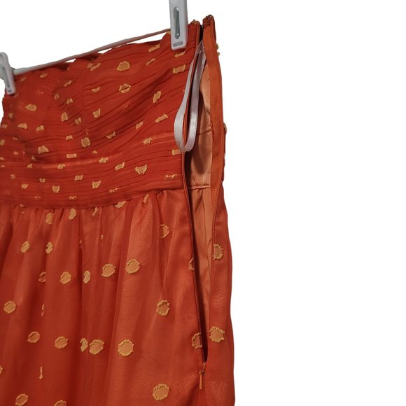NWT Minuet Orange Yellow Polka Dot Sheer Strapless Lined Zip Dress Size Medium - Picture 7 of 8